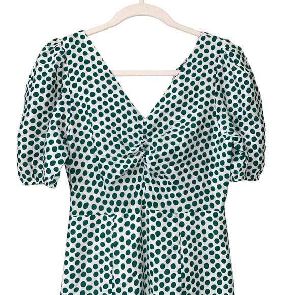 Vintage white green retro 50s polka dot fitted pinup style pencil dress medium - Picture 3 of 12